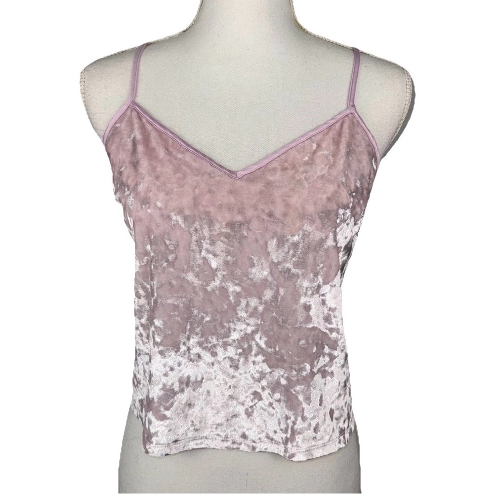 Victoria Secret Cami Medium Pink Crushed Velvet Cropped Adj Straps‎ Y2K Coquette